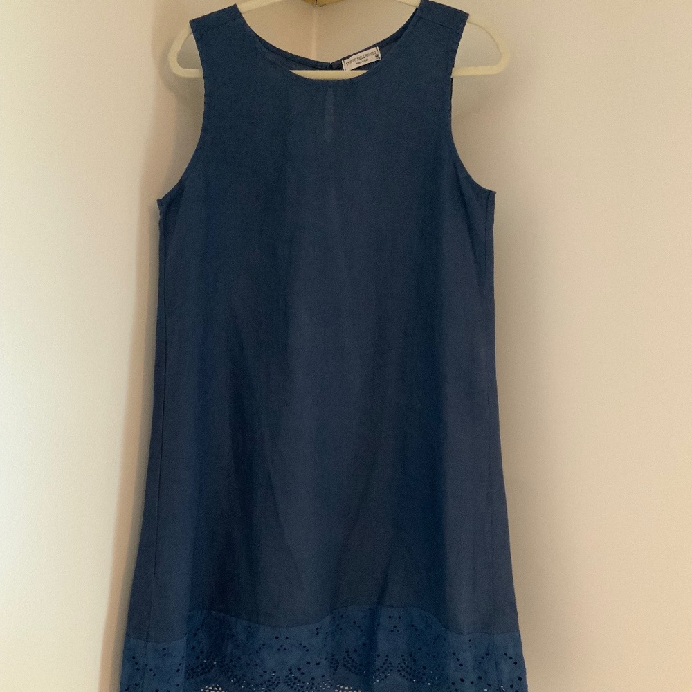 Terror Millennio Blue M Line Shift Dress Eyelet hem Classic Timeless Coastal